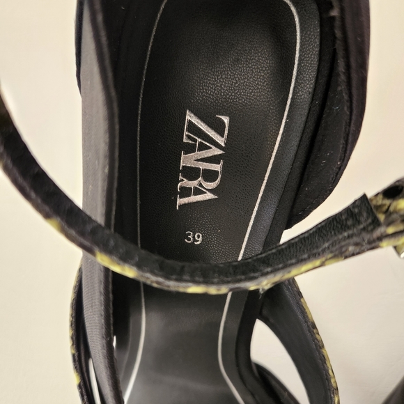 Zara Heeled Sandals features a lime green & black Embossed snakeskin print - Picture 2 of 13